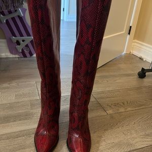 Vince Camuto Knee High Red Snake Boots
